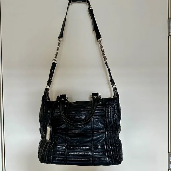 Badgley Mischka | American Glamour | Black Leather + Metal Shoulder Bag - Picture 3 of 8